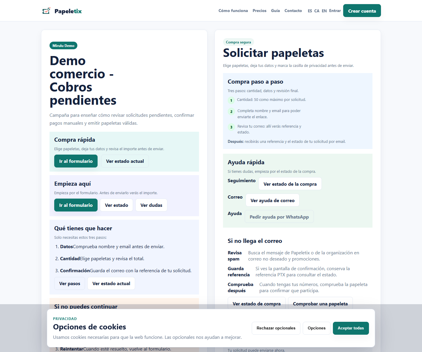 Página de compra de Papeletix abierta desde una campaña integrada en WordPress.